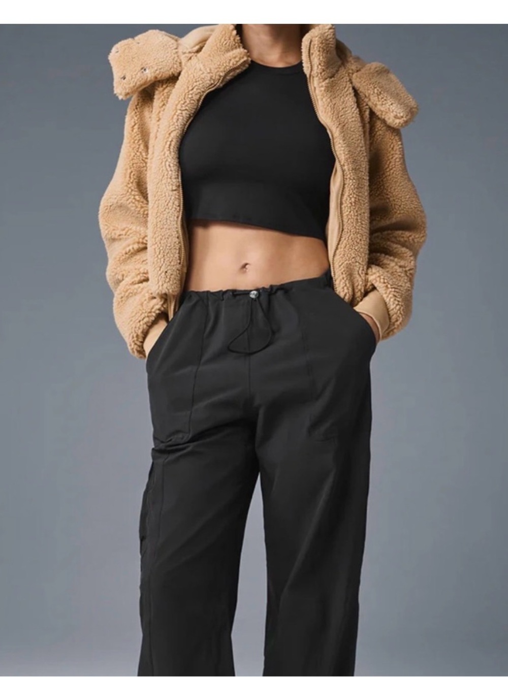ALO Yoga Plush Hooded Teddy Jacket - Beige - Picture 2 of 7